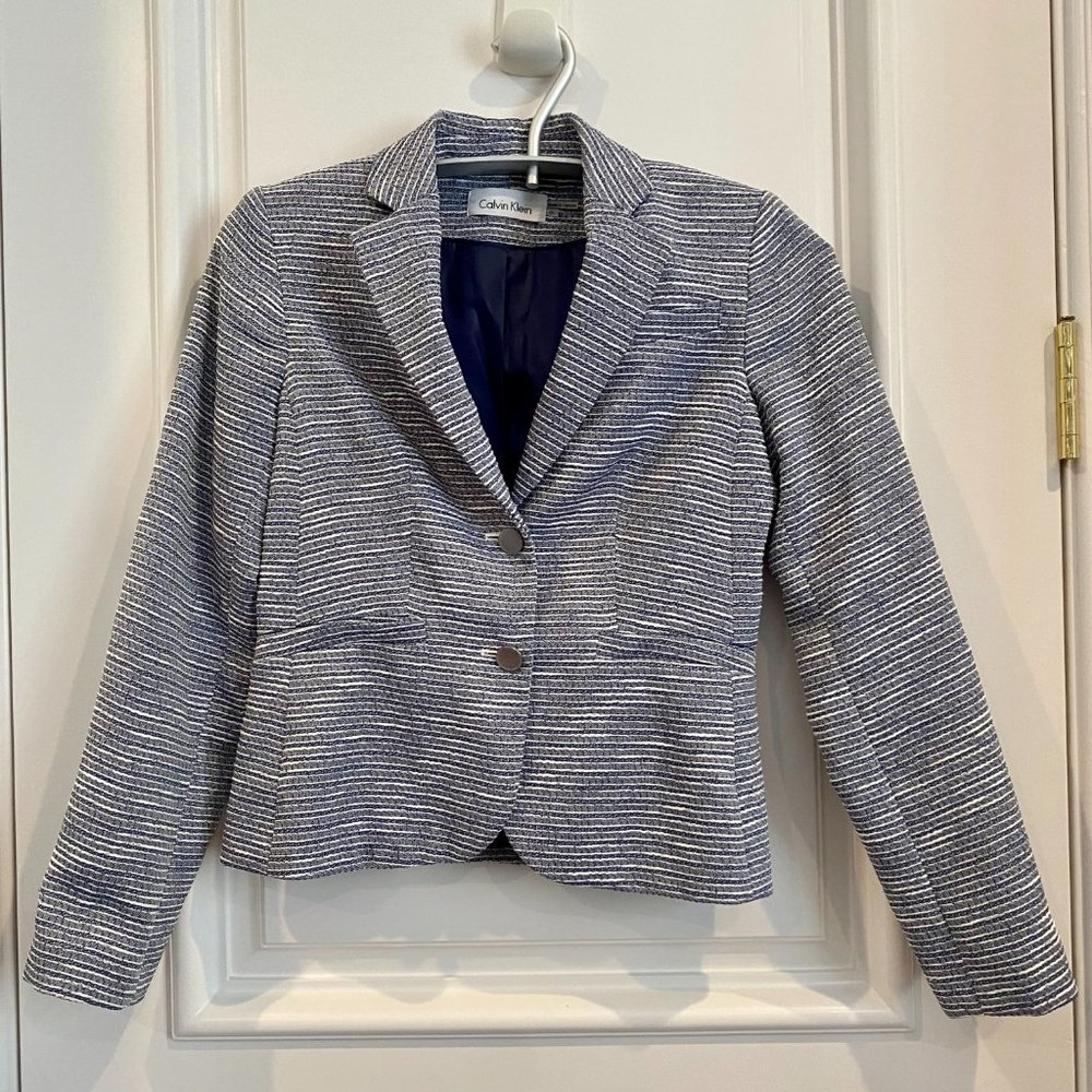NWOT Calvin Klein Navy Chalk Stripes Blazer Set Sz 0